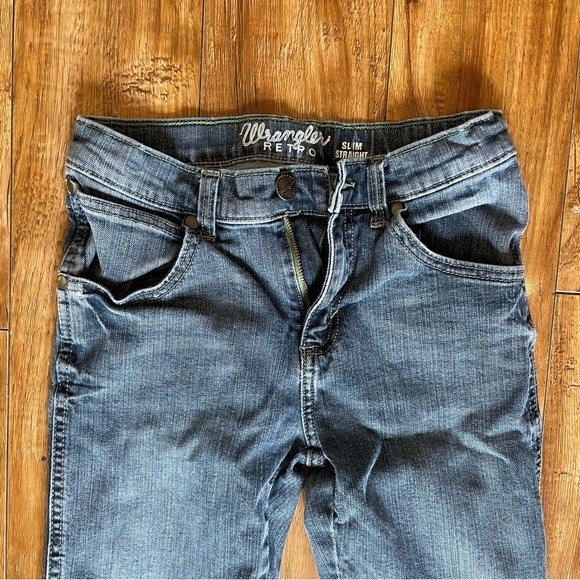 WRANGLER RETRO Boys Slim Straight Blue Jeans Denim Size 11 Waist Tighteners - Picture 2 of 13